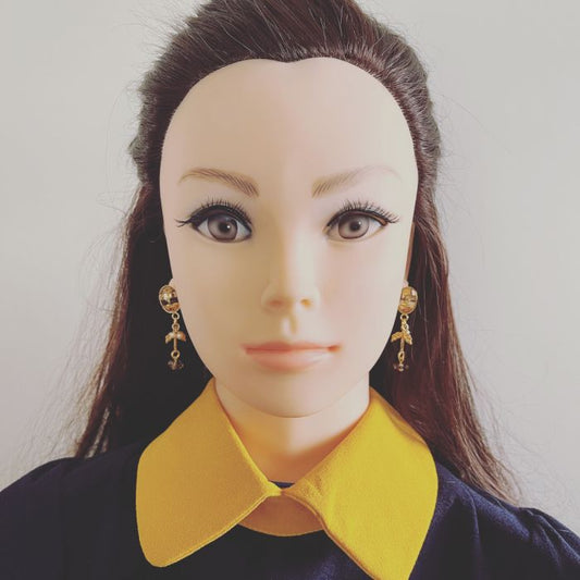 Stud Pierced Earrings Musical Notes Smoky Quartz Yellow TAMARUSAN