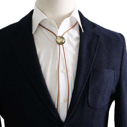 Leather Strap Bolo Tie Music's Note Green TAMARUSAN