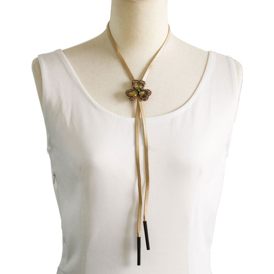 Leather Strap Bolo Tie Flower Gray Light Blue TAMARUSAN