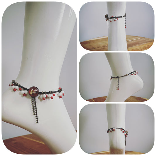 Anklet Red Leather Coral Onyx TAMARUSAN