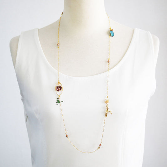 Long Necklace Dinosaur Cloisonne Heart Red TAMARUSAN