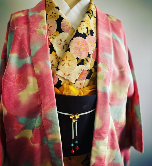 Haori himo Red Flower Coral Ribbon TAMARUSAN