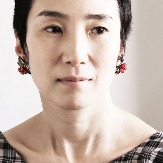 Earrings Flower Red Large Coral TAMARUSAN