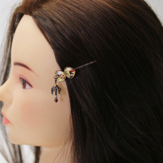 Unique Hairpin Quartz Garnet Heart Red TAMARUSAN