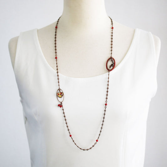 Necklace Coral Bird Long Cloisonne TAMARUSAN