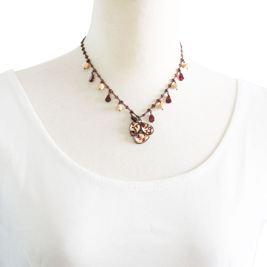 Necklace Red Flower Garnet TAMARUSAN