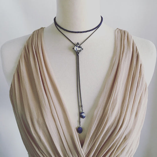 Two Way Bolo Tie Necklace Blue Lapis Lazuli TAMARUSAN