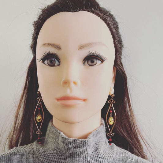 Stud Pierced Earrings Onyx Arabesque Handmade Red TAMARUSAN