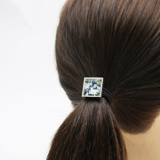 Hair Simple Elastic Blue Flowers Square TAMARUSAN