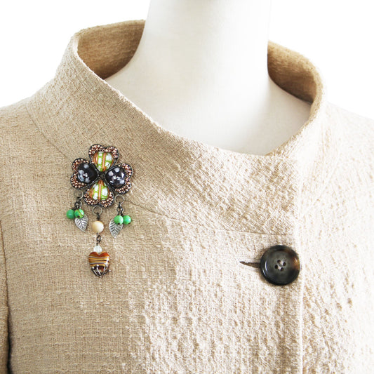 Brooch Four-Leaf Clover Cicada TAMARUSAN