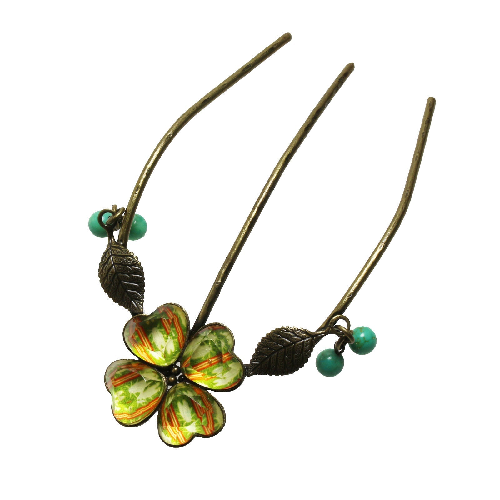 Comb Cicada Four Leaves Turquoise Hair Ornament Green TAMARUSAN
