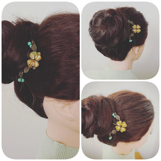 Comb Cicada Four Leaves Turquoise Hair Ornament Green TAMARUSAN