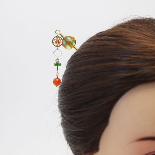 One Stick Hairpin Cicada Carnelian Green TAMARUSAN