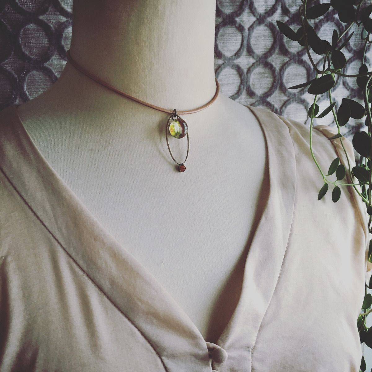 Leather Choker Cicada Green TAMARUSAN