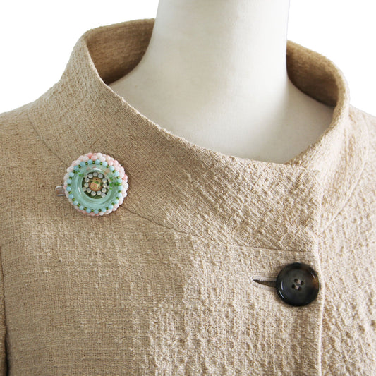 Brooch Hair Clip Blue Amazonite Rose TAMARUSAN