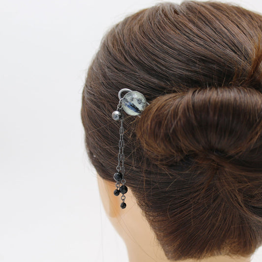 Double Prong Hair Stick Roses Black TAMARUSAN