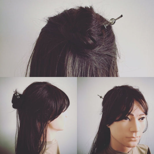 Changeable Ornament Hairpin Rose Wood Black White TAMARUSAN