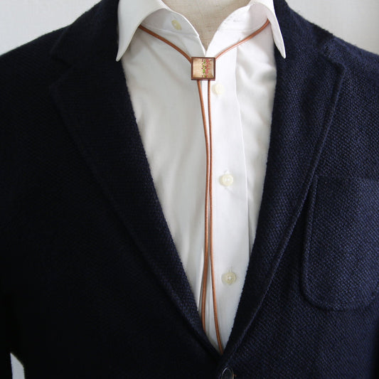 Leather Strap Bolo Tie Rose Tree Beige TAMARUSAN