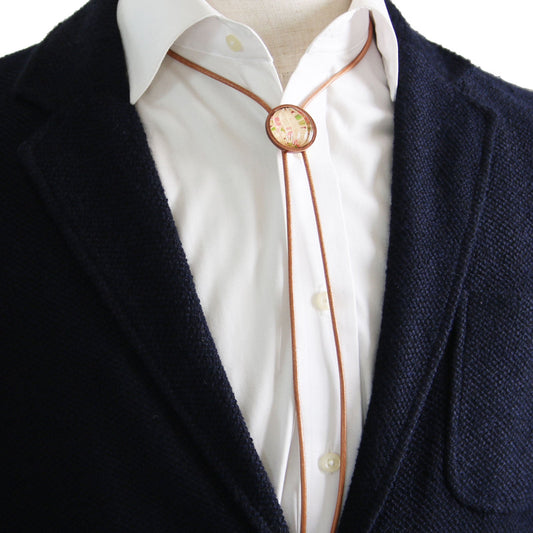 Leather Strap Bolo Tie Pink Rose Tree TAMARUSAN