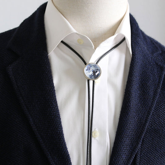 Leather Strap Bolo Tie Earth Resin Blue TAMARUSAN