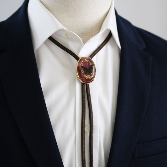Silk Braid Bolo Tie Butterfly Rouge 24k Gold TAMARUSAN