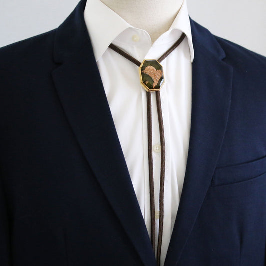 Silk Braid Bolo Tie Silver 925 Heart Green Gold TAMARUSAN