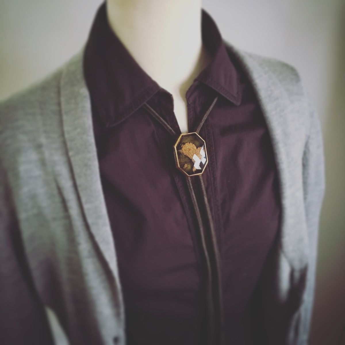 Silk Braid Bolo Tie Silver 925 Heart Green Gold TAMARUSAN