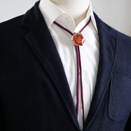Silk Braid Bolo Tie Hexagonal Shape Garnet TAMARUSAN