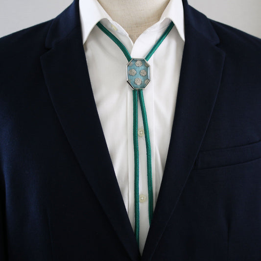 Silk Braid Bolo Tie Polka Dots 925 Silver Blue TAMARUSAN