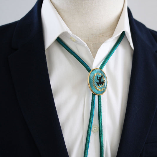 Silk Braid Bolo Tie Frog Gold Green TAMARUSAN