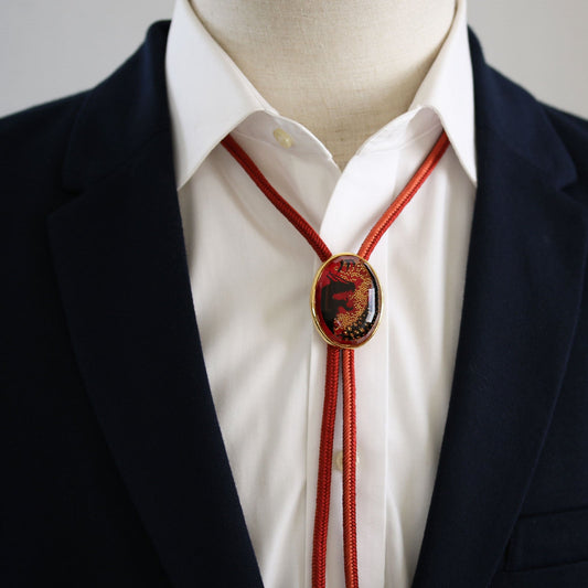 Silk Braid Bolo Tie Red Dragon TAMARUSAN