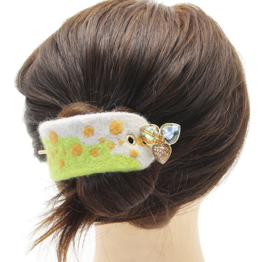 Hairpin Barrette Green Violet Cicada Felt TAMARUSAN
