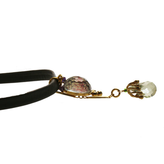 Leather Choker Amethyst Blue Gold TAMARUSAN