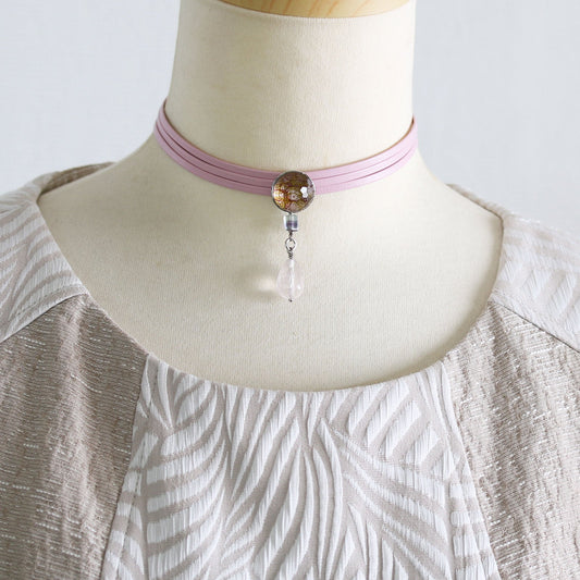Pink Leather Choker Rose Quartz TAMARUSAN