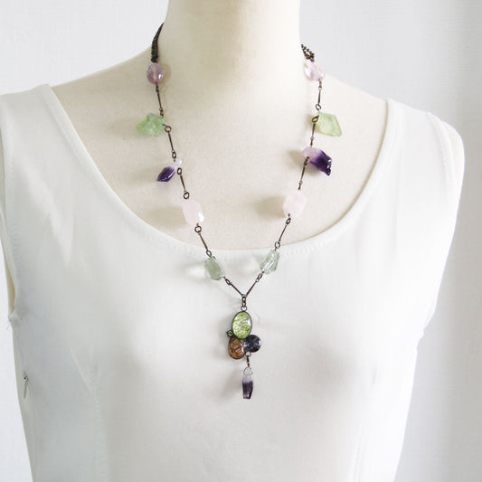 Necklace Amethyst Rose Quartz Purple TAMARUSAN