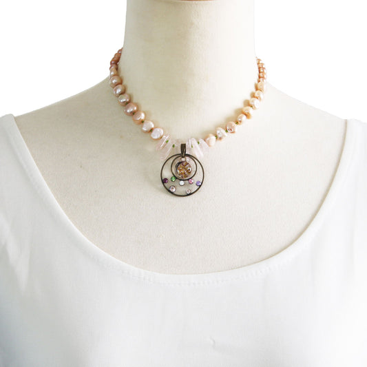 Choker Necklace Freshwater Pearl Pink TAMARUSAN