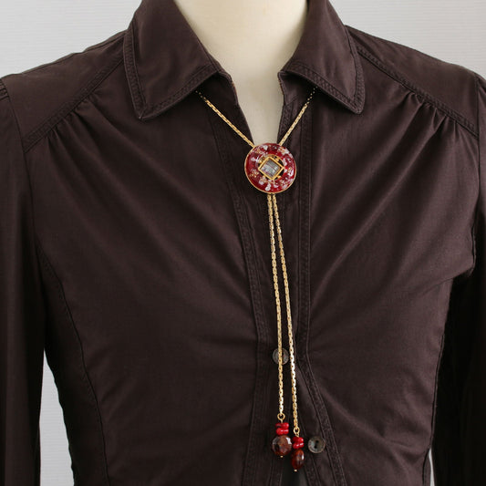 Chain Bolo Tie Red Light Blue Garnet Gold TAMARUSAN