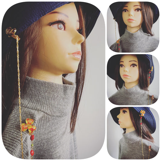 Hat Retainer Red Flower Gold TAMARUSAN