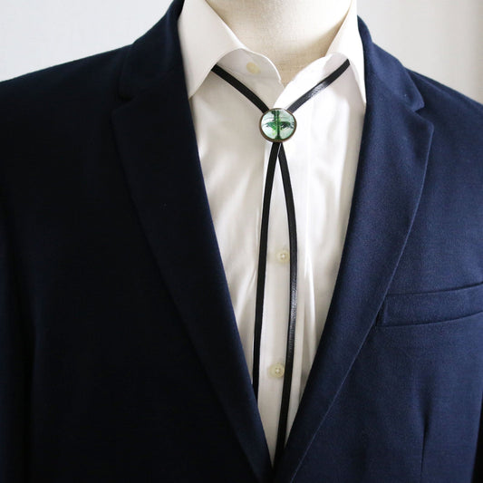 Leather Strap Bolo Tie Watermelon Green Resin TAMARUSAN