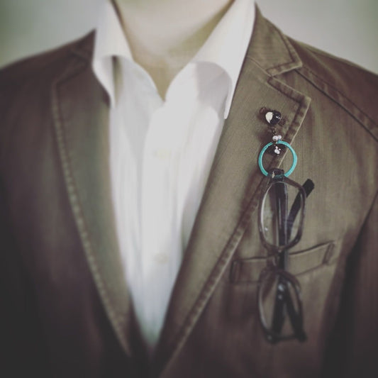 Eyeglass Holder Pin Brooch Silk Blue Heart TAMARUSAN