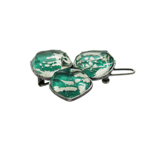 Hair Clip Green Flower Rhinestone TAMARUSAN