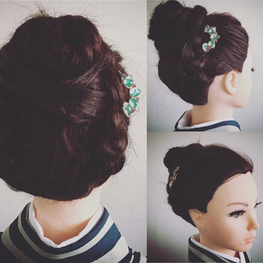 Double Prong Hair Stick Green Gold TAMARUSAN