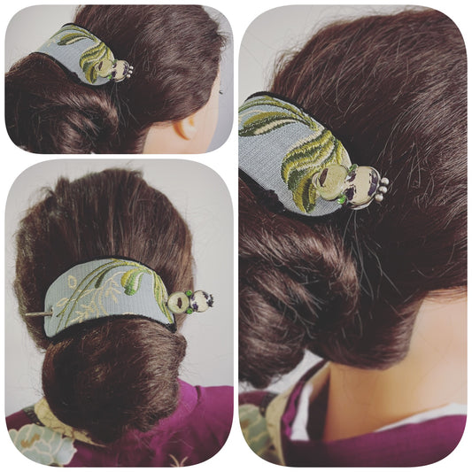 Hair Stick Barrette Blue Owl Wool TAMARUSAN