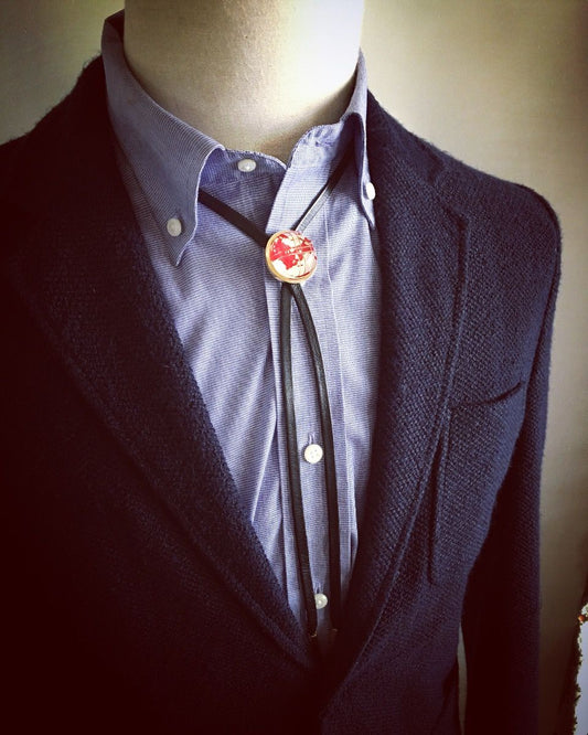 Leather Straps Bolo Tie Red Gold TAMARUSAN