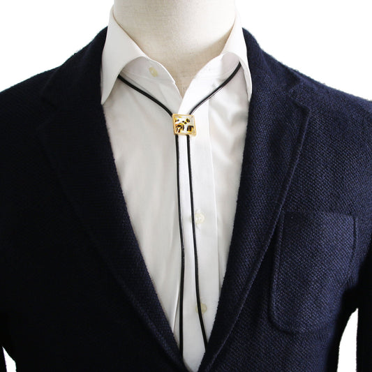 Leather Strap Bolo Tie Tiger Cat Gold Yellow TAMARUSAN