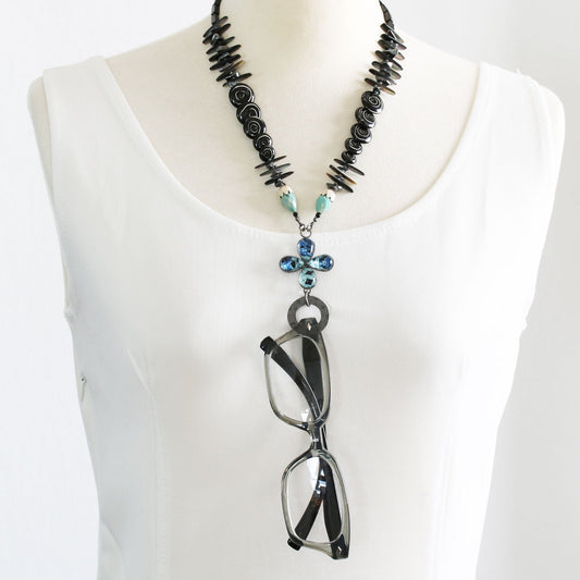 Eyeglass Holder Onyx Coral Blue Necklace TAMARUSAN