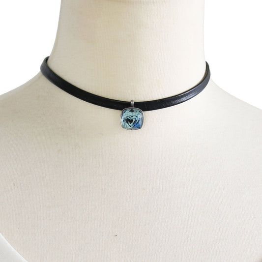 Leather Choker Cards Blue Onyx TAMARUSAN