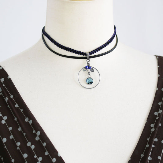 Choker Ribbon Leather Blue Card TAMARUSAN