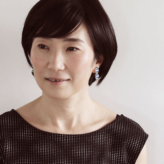 Earrings Blue Leaf Gold TAMARUSAN