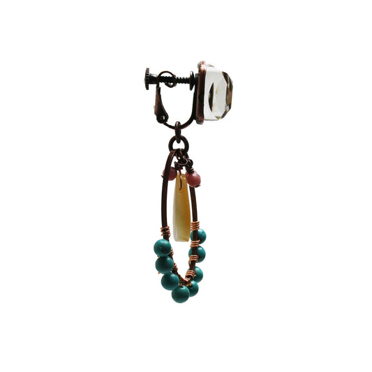 Hoop Clliped Earrings Turquoise Yellow TAMARUSAN